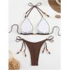 image:imageFloerns Womens Triangle Bikini Sets Beaded Halter String Swimsuit Tie Side Bathing SuitCoffee Brown