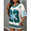 image:imageFloerns Womens Y2k Number Graphic Jersey Shirt Dress Short Sleeve V Neck Mini Dresses StreetwearGreen Teal