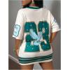 image:imageFloerns Womens Y2k Number Graphic Jersey Shirt Dress Short Sleeve V Neck Mini Dresses StreetwearGreen Teal