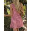image:imageFloerns Womens Y2k Plaid Gingham Checkered Mini Dress Sleeveless Crewneck Button Going Out Tank DressesRed