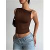 image:imageFloerns Womens Y2k Sleeveless Crop Tank Top Asymmetrical Neck Ruched Going Out TopsBrown