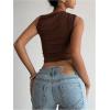 image:imageFloerns Womens Y2k Sleeveless Crop Tank Top Asymmetrical Neck Ruched Going Out TopsBrown