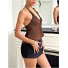 image:imageFloerns Womens Y2k Tie Front Halter Top Sleeveless Drawstring Flared Cute Peplum TopsBrown