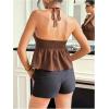 image:imageFloerns Womens Y2k Tie Front Halter Top Sleeveless Drawstring Flared Cute Peplum TopsBrown
