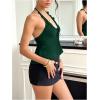 image:imageFloerns Womens Y2k Tie Front Halter Top Sleeveless Drawstring Flared Cute Peplum TopsDark Green