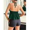 image:imageFloerns Womens Y2k Tie Front Halter Top Sleeveless Drawstring Flared Cute Peplum TopsDark Green