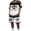 image:imageFloerns Mens 2 Piece Outfit Y2k Number Jersey V Neck Drop Shoulder Shirts amp Streetwear Shorts SetBlack and Brown