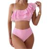 image:imageFloerns Womens 2 Piece Striped Bikini Set Ruffle Trim Swimsuit Beach Vacation Bathing SuitPink