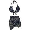 image:imageFloerns Womens Bikini Sets 3 Piece Polka Dots Halter String Swimsuit with Cover Up SkirtBlack and White