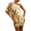 image:imageFloerns Womens Floral One Shoulder Mini Dress Dolman Sleeve Vacation Tunic DressesBeige and Green