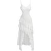 image:imageFloerns Womens Lace Tiered Ruffle Cami Dress Y2K Spaghetti Strap Asymmetrical Hem Going Out DressesWhite