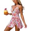image:imageFloerns Womens One Piece Swim Dress Swimsuit Floral Drawstring Vacation Swimdress SkirtMulticolor