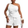 image:imageFloerns Womens Plus Size 2 Piece Outfit Knot One Shoulder Tank Tops Wide Leg Shorts SetWhite