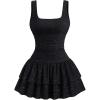 image:imageFloerns Womens Sparkly Rhinestone Square Neck Tank Dress Ruched Layered Ruffle Party Mini DressesBlack