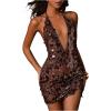 image:imageFloerns Womens Sparkly Sequin Halter Dress Sleeveless Bodycon Going Out Mini DressesBrown