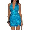 image:imageFloerns Womens Sparkly Sequin Halter Dress Sleeveless Bodycon Going Out Mini DressesTeal Blue