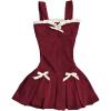 image:imageFloerns Womens Y2k Cute Lace Trim Mini Dress Bow Pleated Hem Coquette Going Out DressesRed