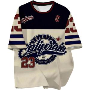 image:imageFloerns Mens Y2k Short Sleeve Number Jersey Shirts Crewneck Streetwear T ShirtsMulti Beige