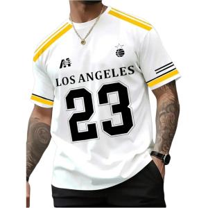 image:imageFloerns Mens Y2k Short Sleeve Number Jersey Shirts Crewneck Streetwear T ShirtsYellow and White