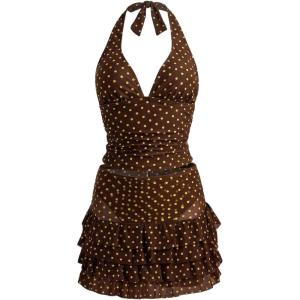 image:imageFloerns Womens 3 Piece Polka Dots Tankini Sets Backless Halter Swimsuit Layered Ruffle Bathing SuitBrown Yellow Polka Dots