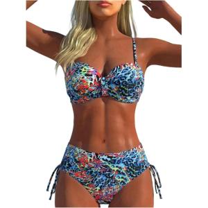 image:imageFloerns Womens Bikini Sets Leopard Swimsuits Underwire Beach 2 Piece Bathing SuitBlue Multi
