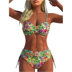 image:imageFloerns Womens Bikini Sets Leopard Swimsuits Underwire Beach 2 Piece Bathing SuitGreen Multi
