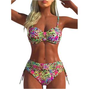 image:imageFloerns Womens Bikini Sets Leopard Swimsuits Underwire Beach 2 Piece Bathing SuitPurple Multi