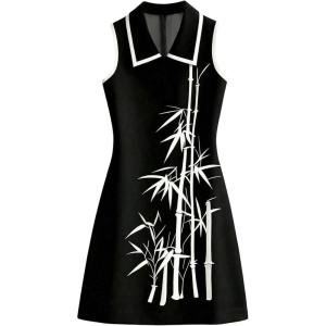 image:imageFloerns Womens Casual Sleeveless Tank Dress Collared Graphic Short Party DressesBlack