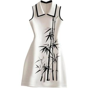image:imageFloerns Womens Casual Sleeveless Tank Dress Collared Graphic Short Party DressesBlack and White