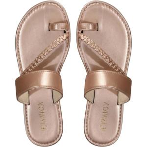 image:imageFloerns Womens Cheetah Toe Ring Flat Sandals Open Toe Strappy Summer Slip on SlidesRose Gold