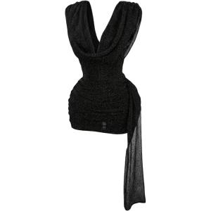 image:imageFloerns Womens Cowl Neck Glitter Mini Dress Sleeveless Sparkly Date Night Bodycon DressesBlack