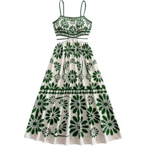 image:imageFloerns Womens Cut Out Tropical Spaghetti Strap Midi Dress Summer Beach Vacation Flowy DressesGreen
