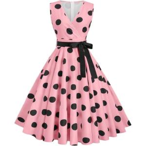 image:imageFloerns Womens Elegant Polka Dots Maxi Dress V Neck Sleeveless Ruffle Vintage Party A Line DressesPink