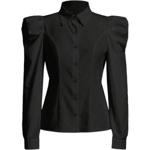 image:imageFloerns Womens Elegant Puff Long Sleeve Collared Shirts Button Down Dressy Blouse TopBlack