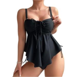 image:imageFloerns Womens Elegant Tankini Swimsuit High Waisted Ruffle Tummy Control Swim Top with BottomBlack