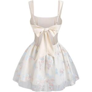image:imageFloerns Womens Embroidery Bow Backless Cami Dress A Line Party Wedding Guest DressesApricot