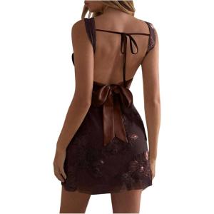 image:imageFloerns Womens Floral Backless Cami Dress Bowknot Vacation A Line Mini DressesCoffee