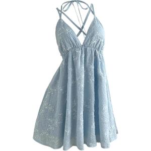 image:imageFloerns Womens Floral Cute Cami Dress Tie Backless Criss Cross Beach Mini DressBlue