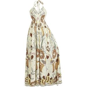 image:imageFloerns Womens Floral Halter Boho Maxi Dress Sleeveless Smocked Vintage Flowy Beach DressLight Yellow
