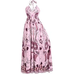 image:imageFloerns Womens Floral Halter Boho Maxi Dress Sleeveless Smocked Vintage Flowy Beach DressPink