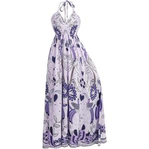 image:imageFloerns Womens Floral Halter Boho Maxi Dress Sleeveless Smocked Vintage Flowy Beach DressPurple