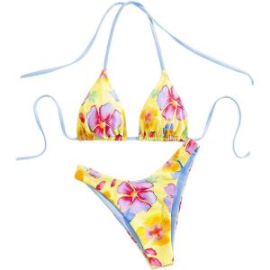image:imageFloerns Womens Floral High Cut Bikini Sets Halter Swimsuit Cheeky 2 Piece Bathing SuitYellow