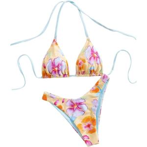 image:imageFloerns Womens Floral High Cut Bikini Sets Halter Swimsuit Cheeky 2 Piece Bathing SuitYellow Multi