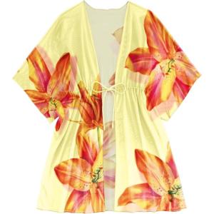 image:imageFloerns Womens Floral Print Kimono Cover Up Tie Front Dolman Sleeve Beach CoverupsYellow