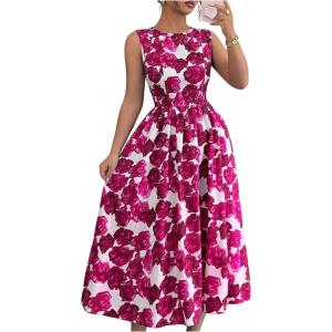 image:imageFloerns Womens Floral Tank Boho Midi Dress Sleeveless Ruffle Beach A Line DressesRose Pink and White