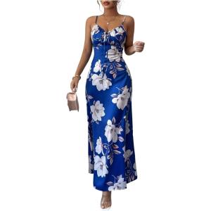 image:imageFloerns Womens Floral Tie Front Boho Maxi Dress Spaghetti Strap Stain Split Beach DressesRoyal Blue