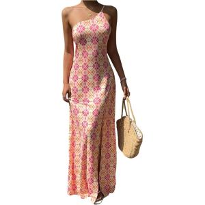 image:imageFloerns Womens Graphic One Shoulder Boho Maxi Dress Sleeveless Slit Beach DressesYellow Multi