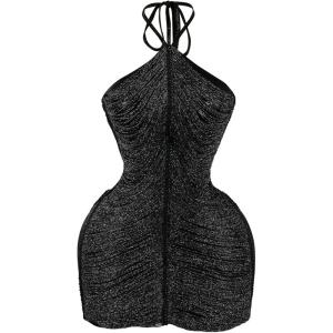 image:imageFloerns Womens Halter Neck Fringe Party Mini Dress Club Cocktail Date Night Bodycon DressesBlack
