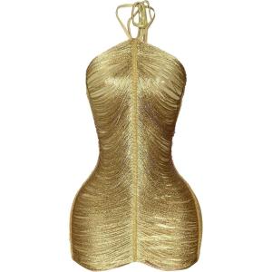 image:imageFloerns Womens Halter Neck Fringe Party Mini Dress Club Cocktail Date Night Bodycon DressesGold