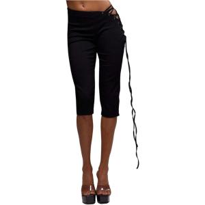image:imageFloerns Womens Lace Up Side Low Rise Capri Pants Date Night Outfit LeggingsBlack